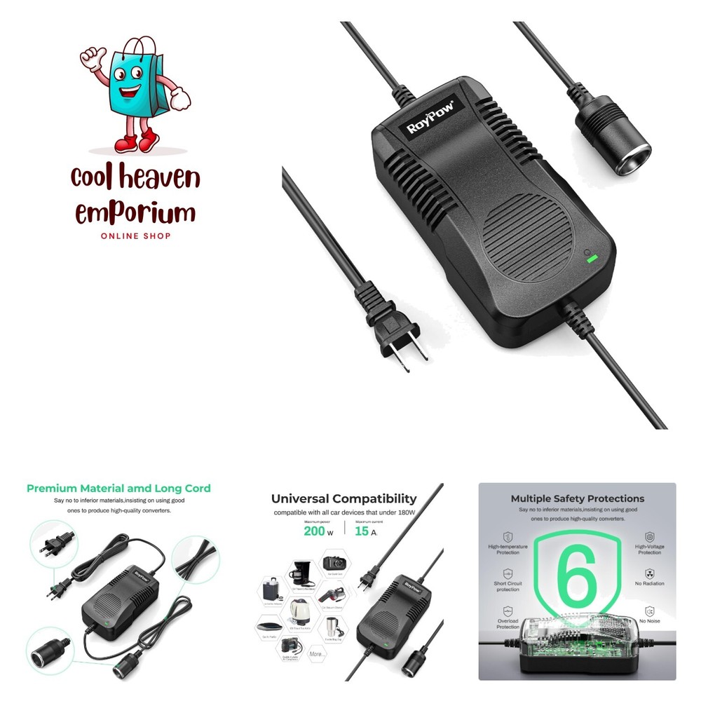 AC to DC Converter, 180W Max 200W 15A 100V~120V to 12V Car Cigarette Lighter ...