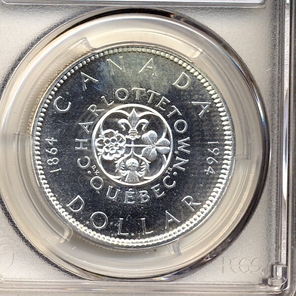 1964 PCGS PL65 CANADA CONFEDERATION NO DOT SILVER DOLLAR