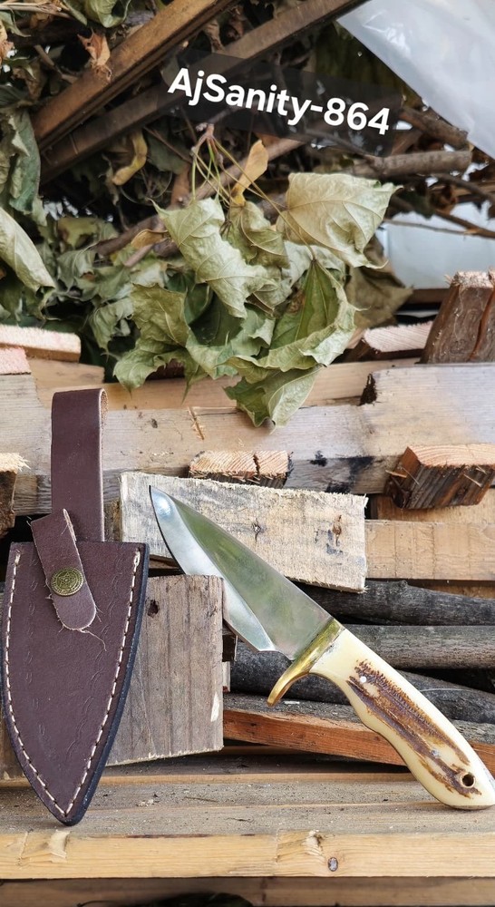 Custom Handmade Fixed Blade Skinner knife - Stag Handle Tactical Hunting EDC
