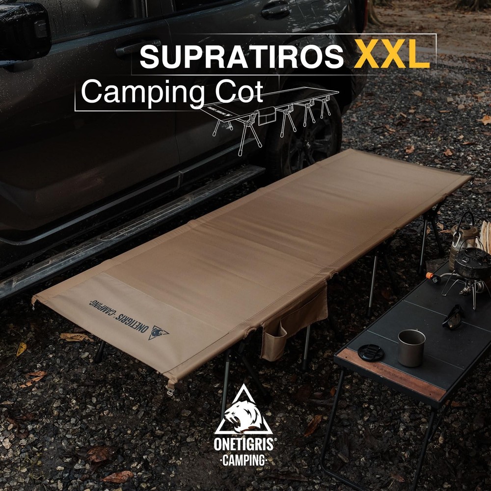 ONETIGRIS SUPRATIROS Extra Large Camping Cot, Height Adjustable Oversized Sle...