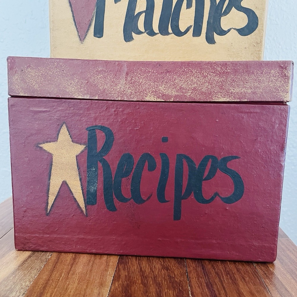 Primitive Farmhouse Rustic AGED STACKING BOXES Recipes Matches Tea 3 decorative