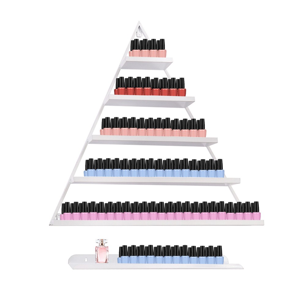 5-Tier Triangular Wall-Mounted Nail Polish Display Rack - 3 Pieces
