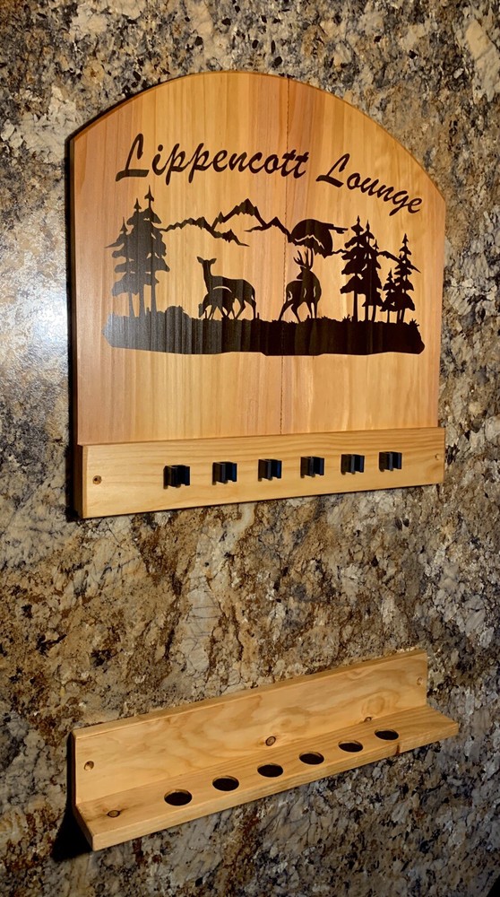 Custom Pool Table Light & Cue Rack w/ your name - logo! Rustic decor