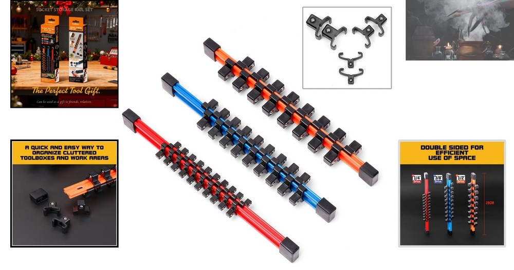 Double-Sided 3-Pc Socket Holder Set - Compatible with Major Brands & Sizes