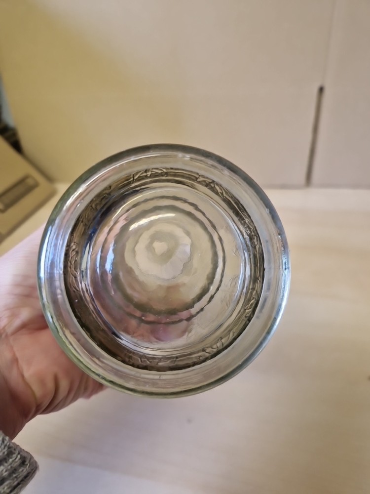 Vintage Clear Glass Bottle With Embossed Leaf Pattern 32.5cm Tall