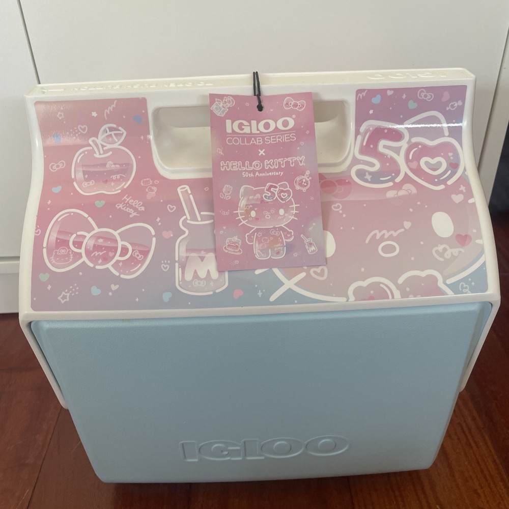 Hello Kitty 50th Anniversary Igloo Playmate 7 QT Cooler + 16 Oz Can Bundle