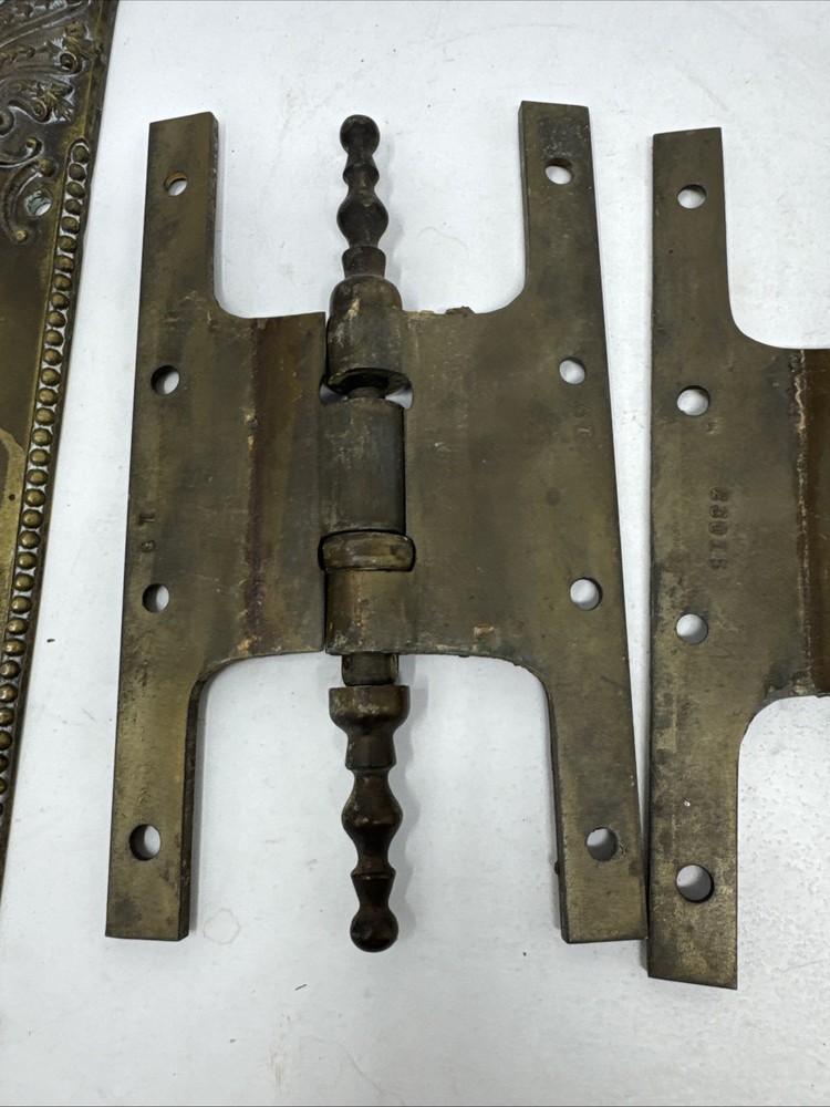 Antique Hardware 3 Hinges and a door plate. c1908
