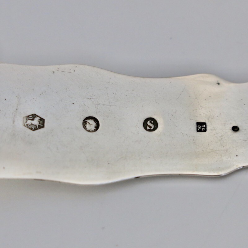19C Antique Dutch Solid Silver Tea Caddy Sugar Shovel Spoon Server Rococo Ladle