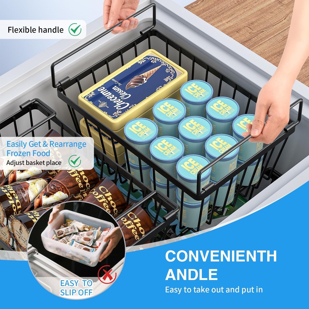 Freezer Organizers Bins with Folding Handles，4 Pack Stackable Upright Freezer...