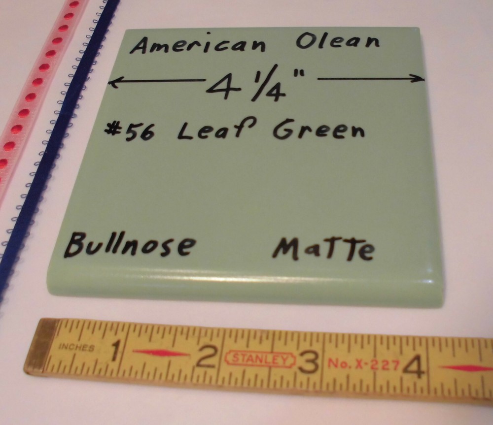 1 pc. Bullnose Ceramic Tile *Leaf Green* by American Olean: 4-1/4" Matte NOS