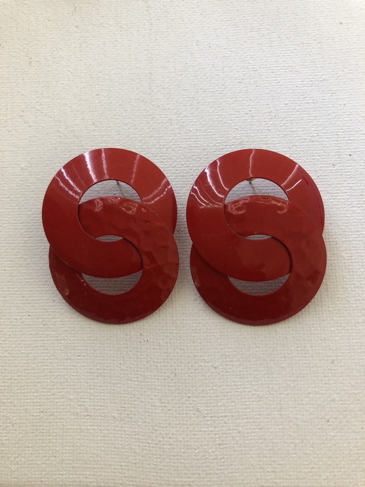 Vtg. Red Enameled Pierced Earrings