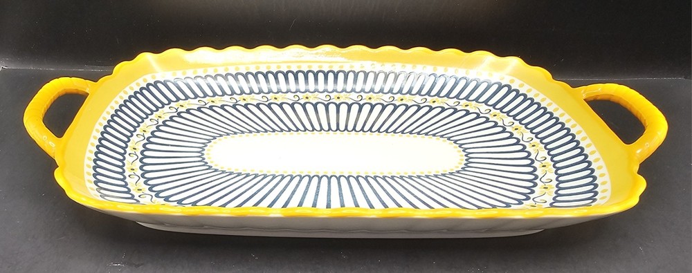 Beautiful Set of 3 Double Handle Rectangular Ceramic Serving Trays