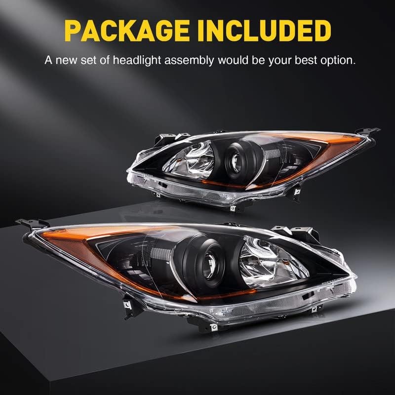 Headlight Assembly Pair, Compatible with 2010-2013 Mazda 3 2.0/2.5L, Chrome