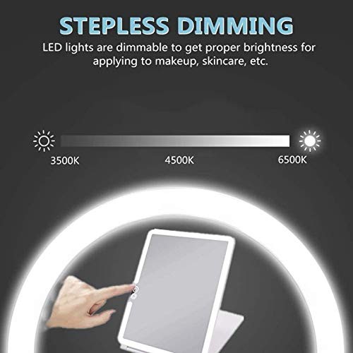 deweisn Folding Lighted Makeup Mirror with 72 LEDs 3 Colors Light Modes USB R...