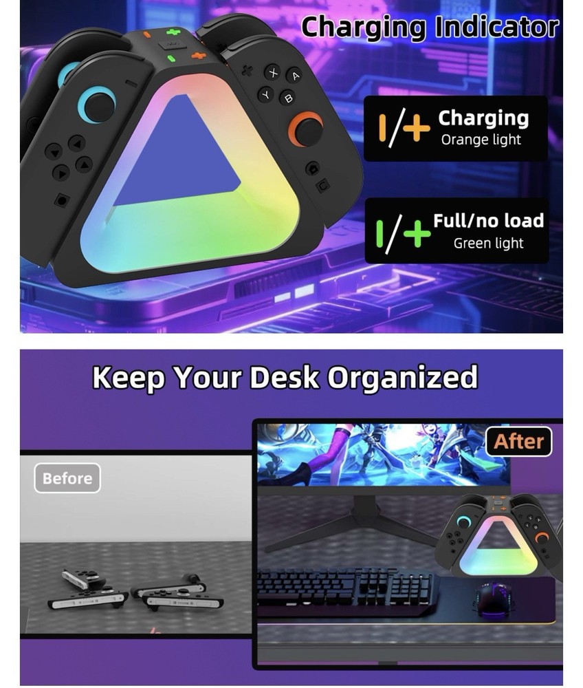 Controller Charging Stand 7 RGB light modes Changing Colors for Switch