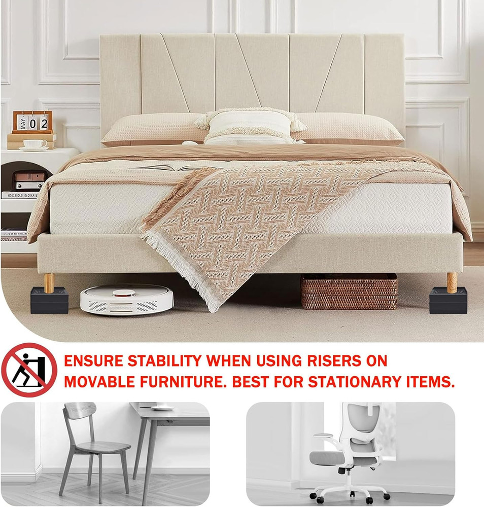 Rectangle Bed Risers, 3 Inch Heavy Duty Adjustable Furniture Risers for Bed Sofa