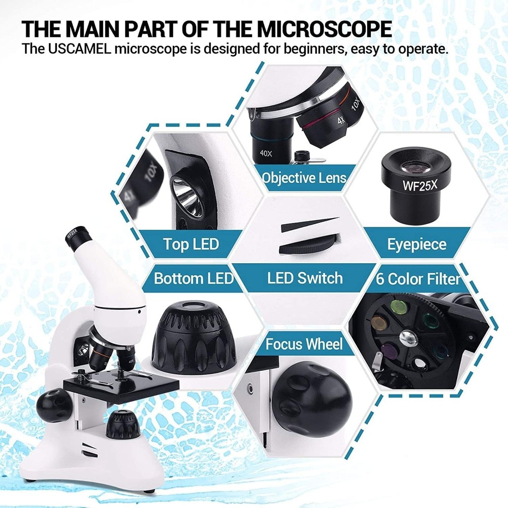 USCAMEL Microscope for Adults Kids, 100X-2000X Biological Compound Microscope