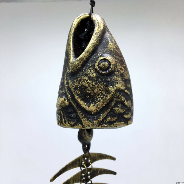 Creative Cast Iron Fish Bone Shape Wind Chimes Lucky Bell Hanging Home Decor