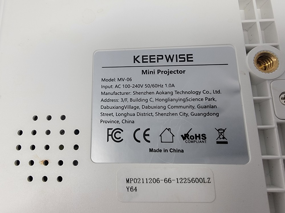KEEPWISE PROJECTOR MODEL#MV-06 AC 100-240V 50/60HZ 1.0A