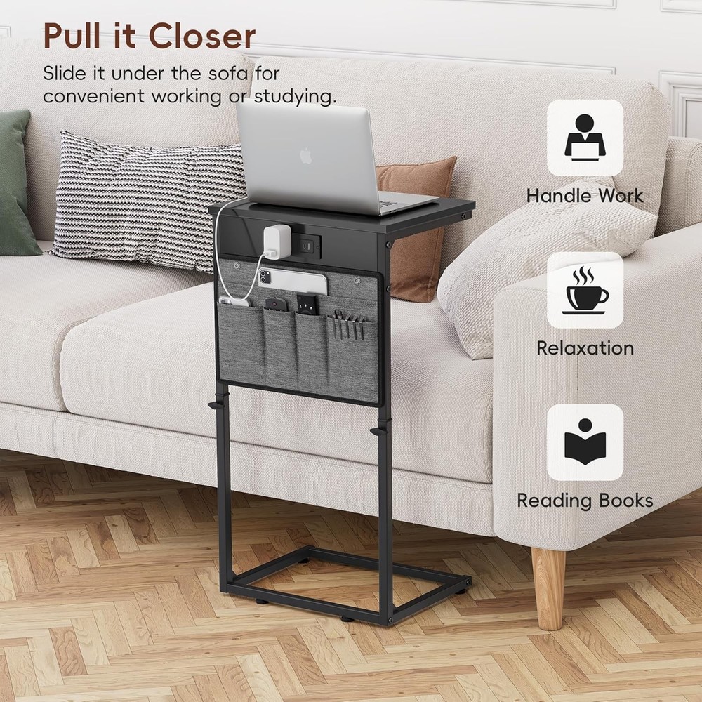 C Shaped End Table W/ Charging Station Tall C Table End Table Adjustable Height