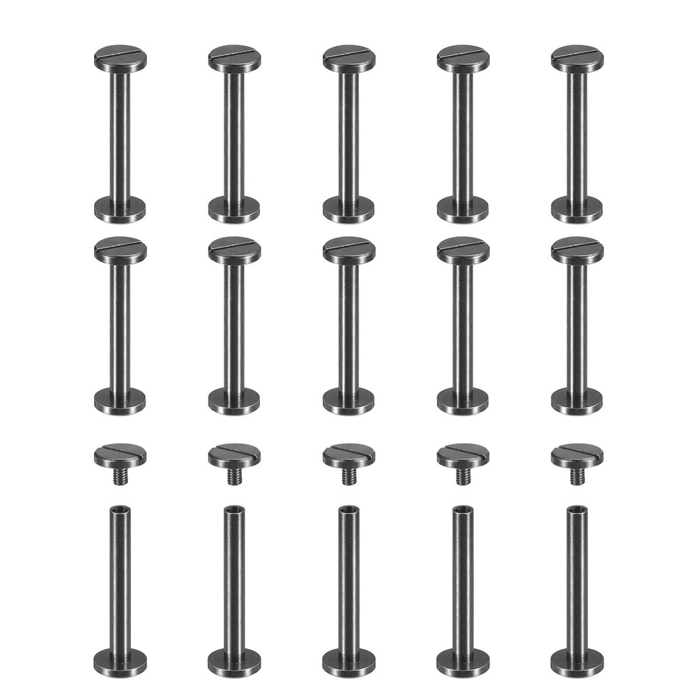 25Pack Brass Chicago Screws, 30x10mm Post Nail Stud Rivets, Black