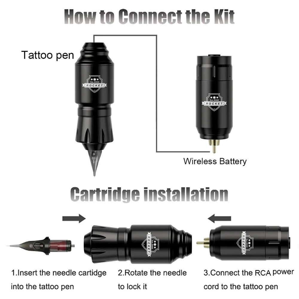 Wireless Tattoo Kit Mini Rocket Machine Battery Case Needle Power Ink Rotary