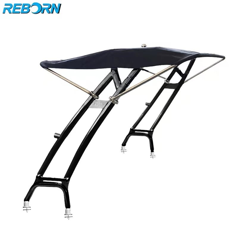 Reborn LaunchX Boat Wakeboard Tower Black + Pro3 Black Foldable Bimini Package