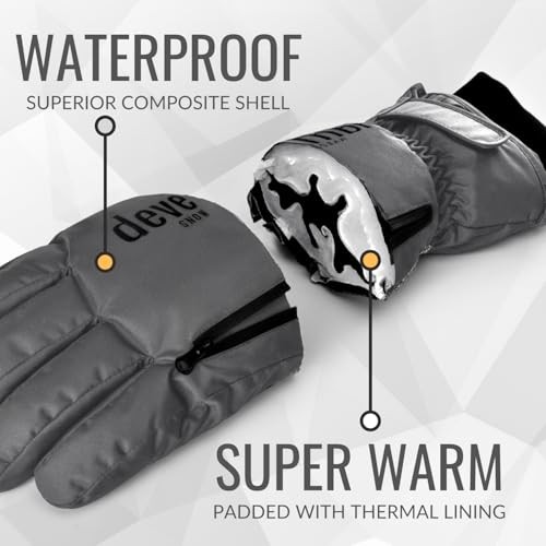Ski Gloves with Wrist Guards and Undercuff Design, Snowboarding Medium Gray