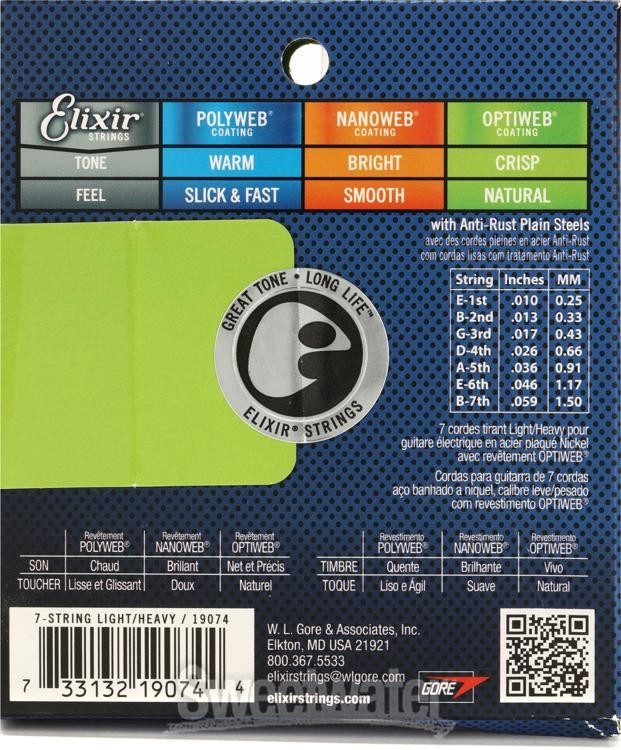 Elixir Strings 19074 Optiweb Electric Guitar Strings - .010-.059 Light/Heavy