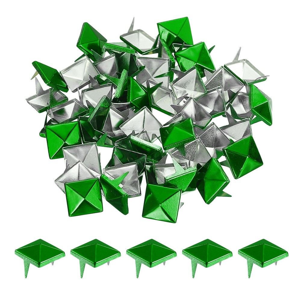 100Pcs Square Pyramid Rivets, 10mm Two-Jaw Studs Spikes (Green)