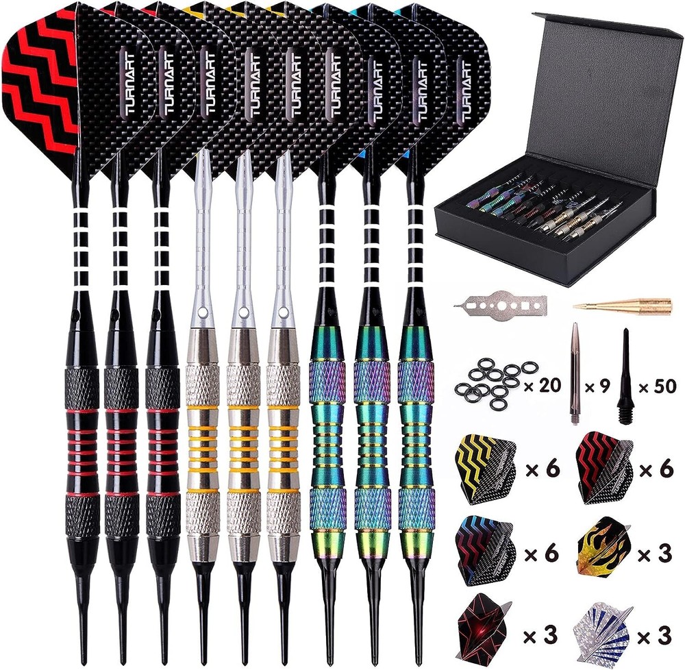 Professional Soft Tip Darts Set - 9 Pcs 18g with Flight Protectors & Darts Case