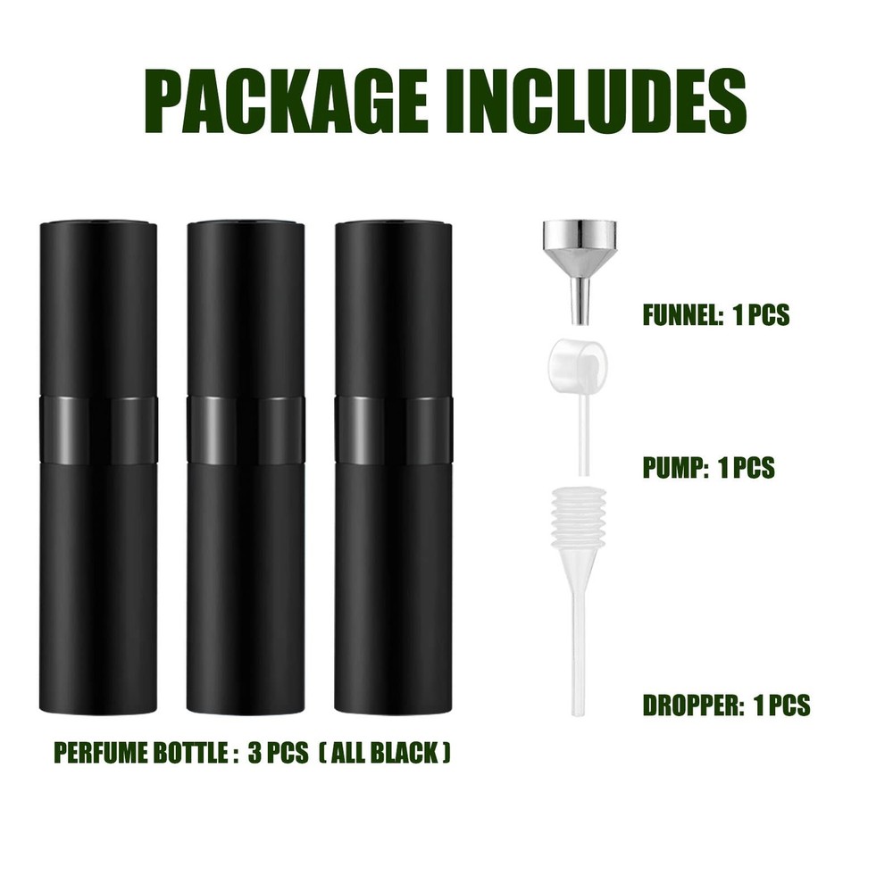 8ml Refillable Travel Mini Perfume Atomizer Spray Bottle 3Pack Matte Black