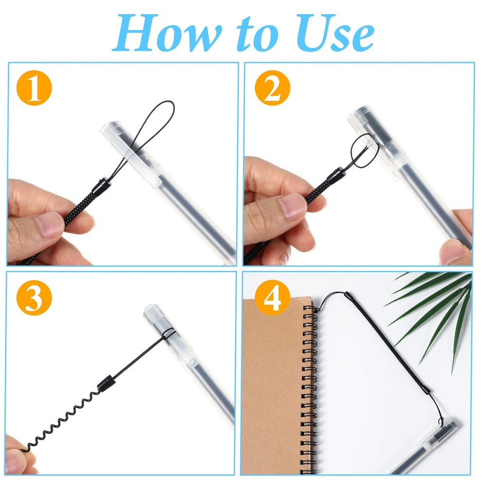 Mabor 4Pcs Pen Leash, Stylus Tether, Plastic Elastic Tether 23 cm, Black