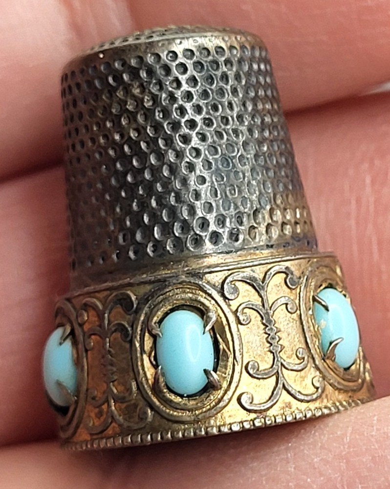 Antique Silver 800 and Turquoise Thimble