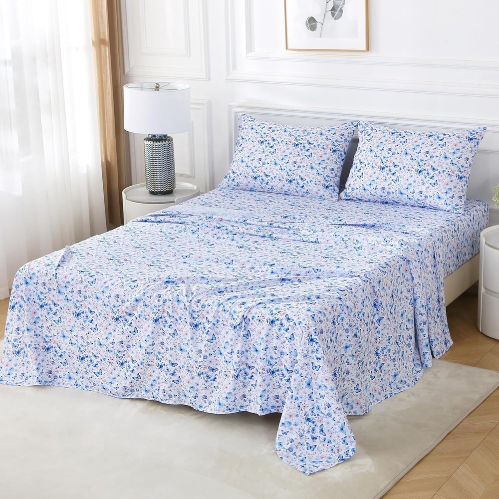 Cozy Full Microfiber Sheets with Butterfly Print
