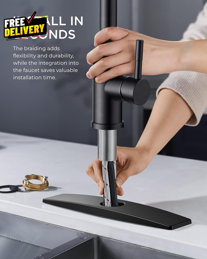 Black Kitchen Faucet Pull Down Sprayer High Arc Single Handle 1/3 Hole