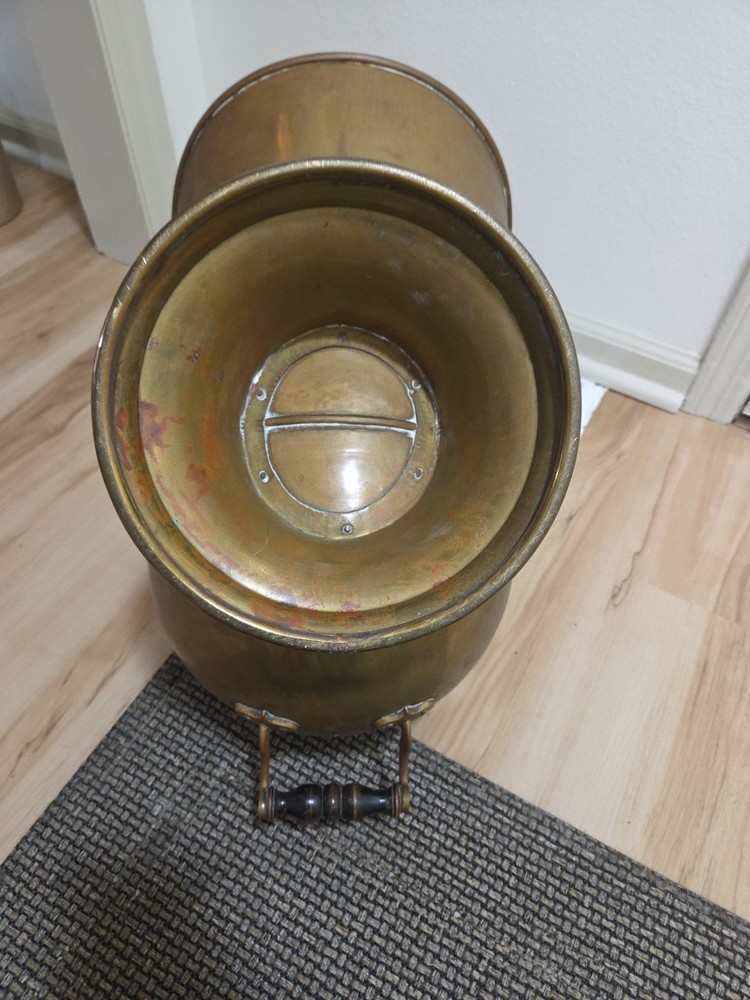 Vintage Brass Coal Scuttle Fireplace Ash Bucket Wood Handle