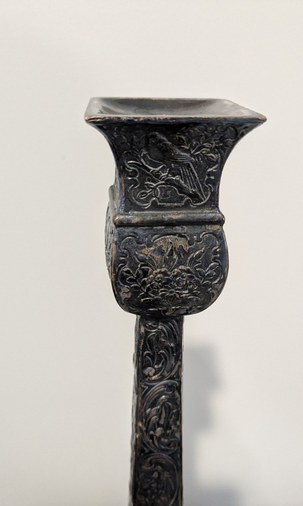 Antique E.G. Webster & Son Repousse Silverplate on Copper Candlestick