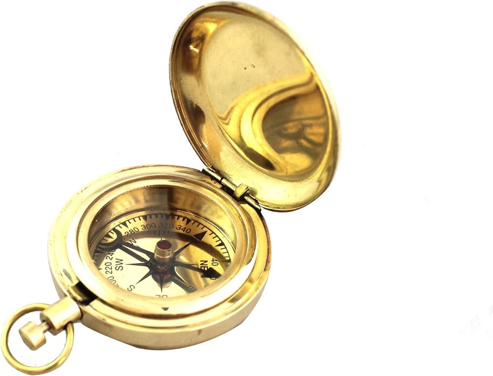 Brass Push button Compass Nautical Pocket Compass Working Compass Lid Compass
