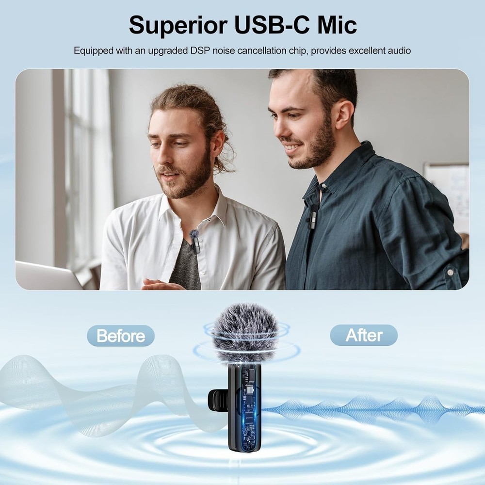 PoP voice USB C Mini Wireless Lavalier Microphone for iPhone/Android, Lapel Mic