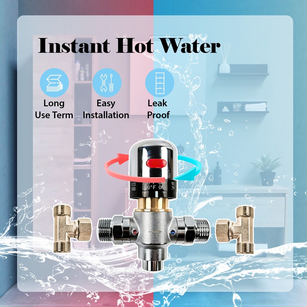 Adjustable Temperature Bypass Sensor Valve Kit for Instant Hot Water Recirculati