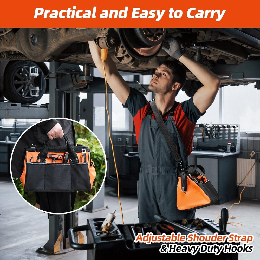 Tool Bag 14'', Thick Outer Pocket Tool Organizer Waterproof, Heavy Duty Tote ...