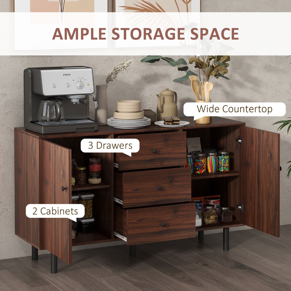 Retro Sideboard with 2 Cabinets 3 Drawers, Buffet Table Rustic Brown