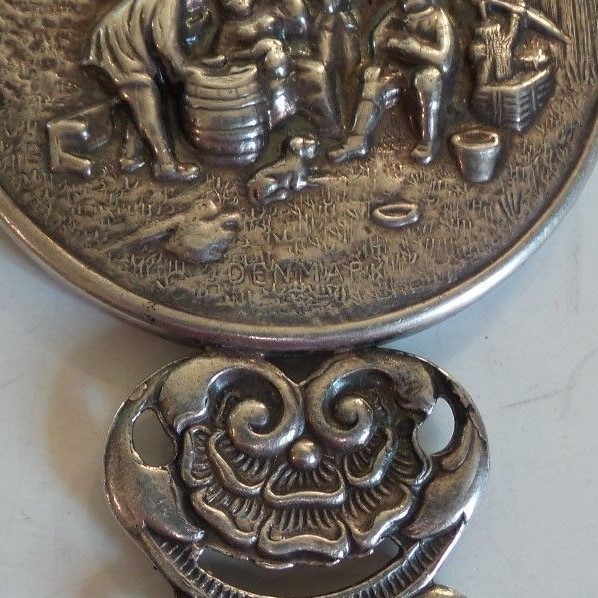 Danish Silver Metal Purse Mirror, Pierced Handle