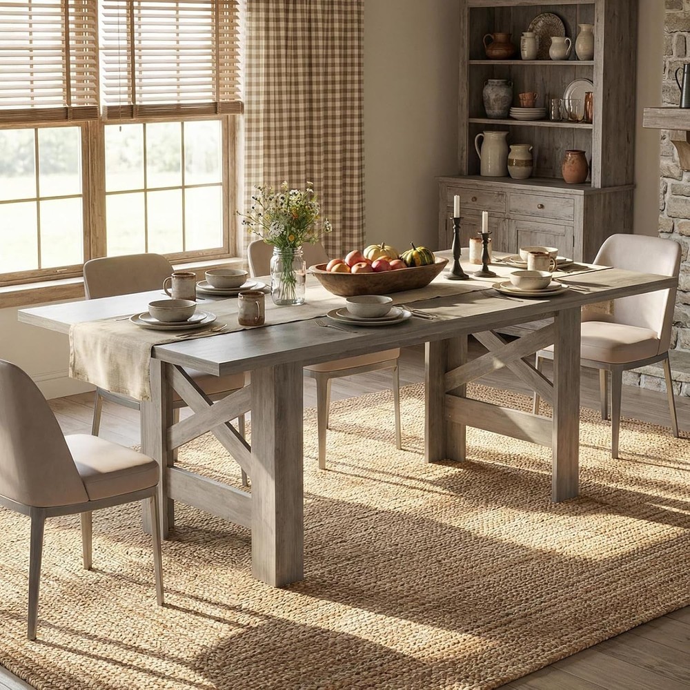 71"L Farmhouse Dining Table 6-8 Rectangular Barn Wooden Kitchen Table