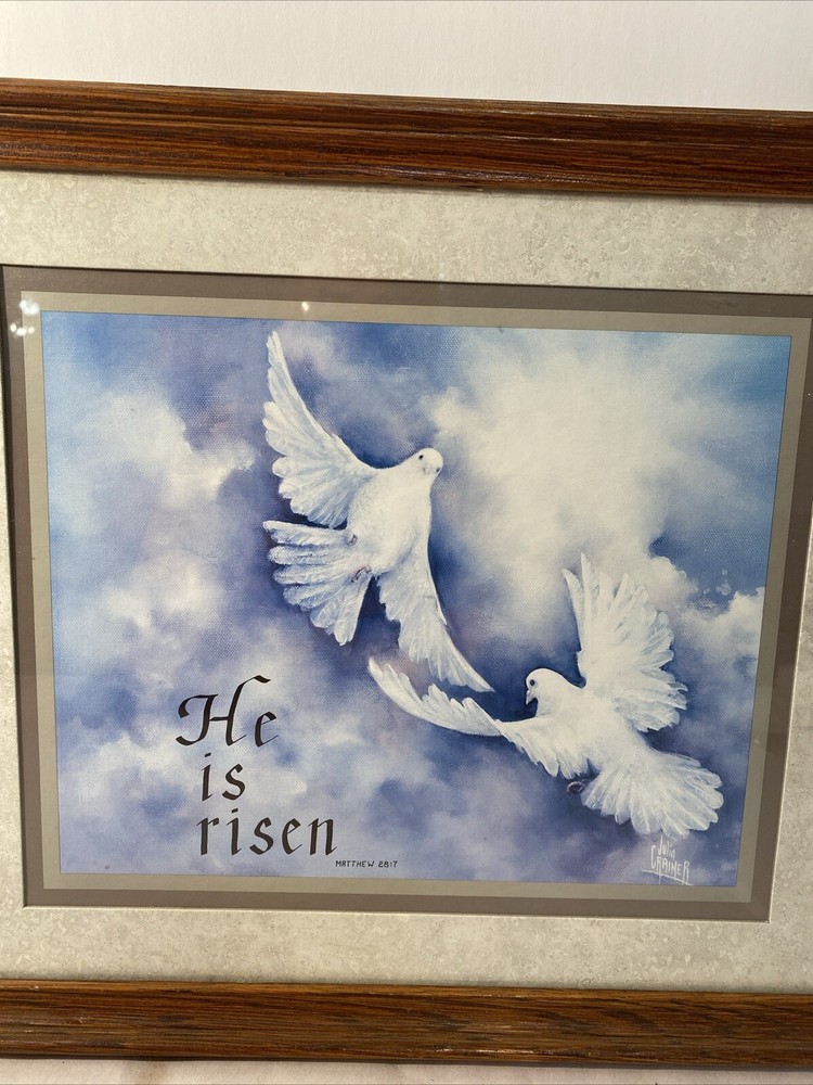 Vintage Doves Print "He Is Risen" Julia Cramer. 1990s