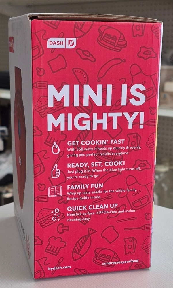 Dash Mini Maker Waffle Iron 4" Non-Stick Cooking Surface Red Compact Design