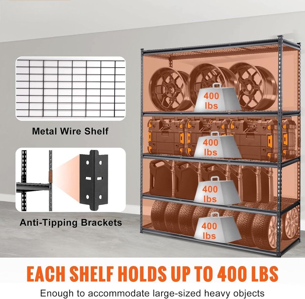 Storage Shelving Unit Garage Storage Rack 5-Tier Adjustable 2000LBS Load Bearing