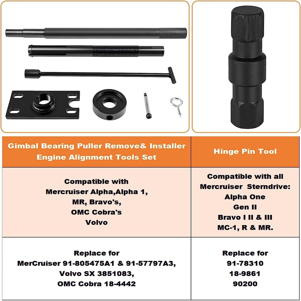 Gimbal Bearing Puller Remover Engine Alignment Hinge Pin Tool for Mercruiser