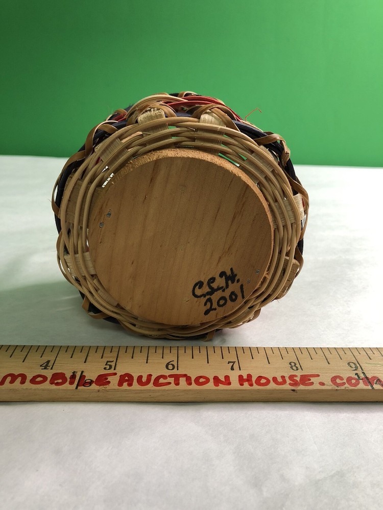 Set 3 Round Handled Woven Baskets Wood Nesting Large Medium Small Signed 2001